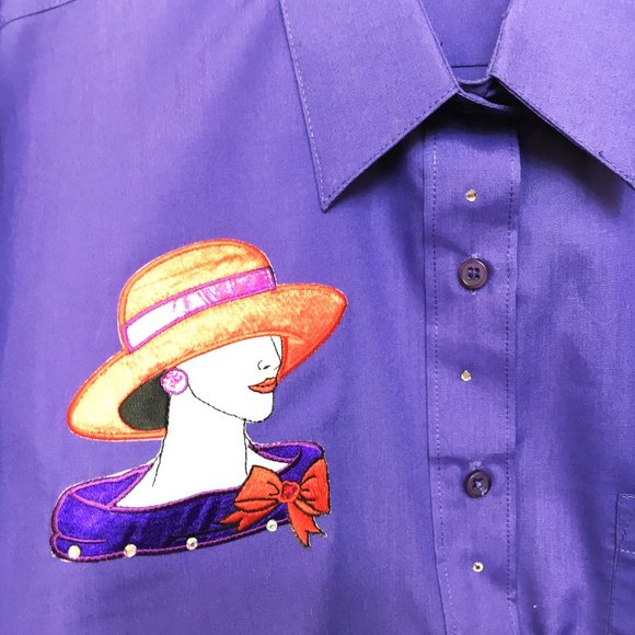 Las Olas Purple Red Hat Society LS Button Down Shirt - Picture 5 of 12